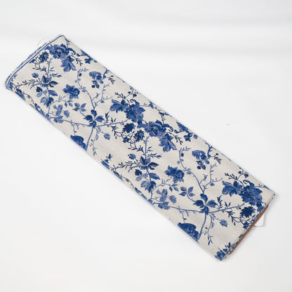 Blue & White Floral Cotton Blend Jacquard Fabric - 54" (137 cm)