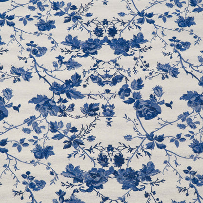 Blue & White Floral Cotton Blend Jacquard Fabric - 54" (137 cm)