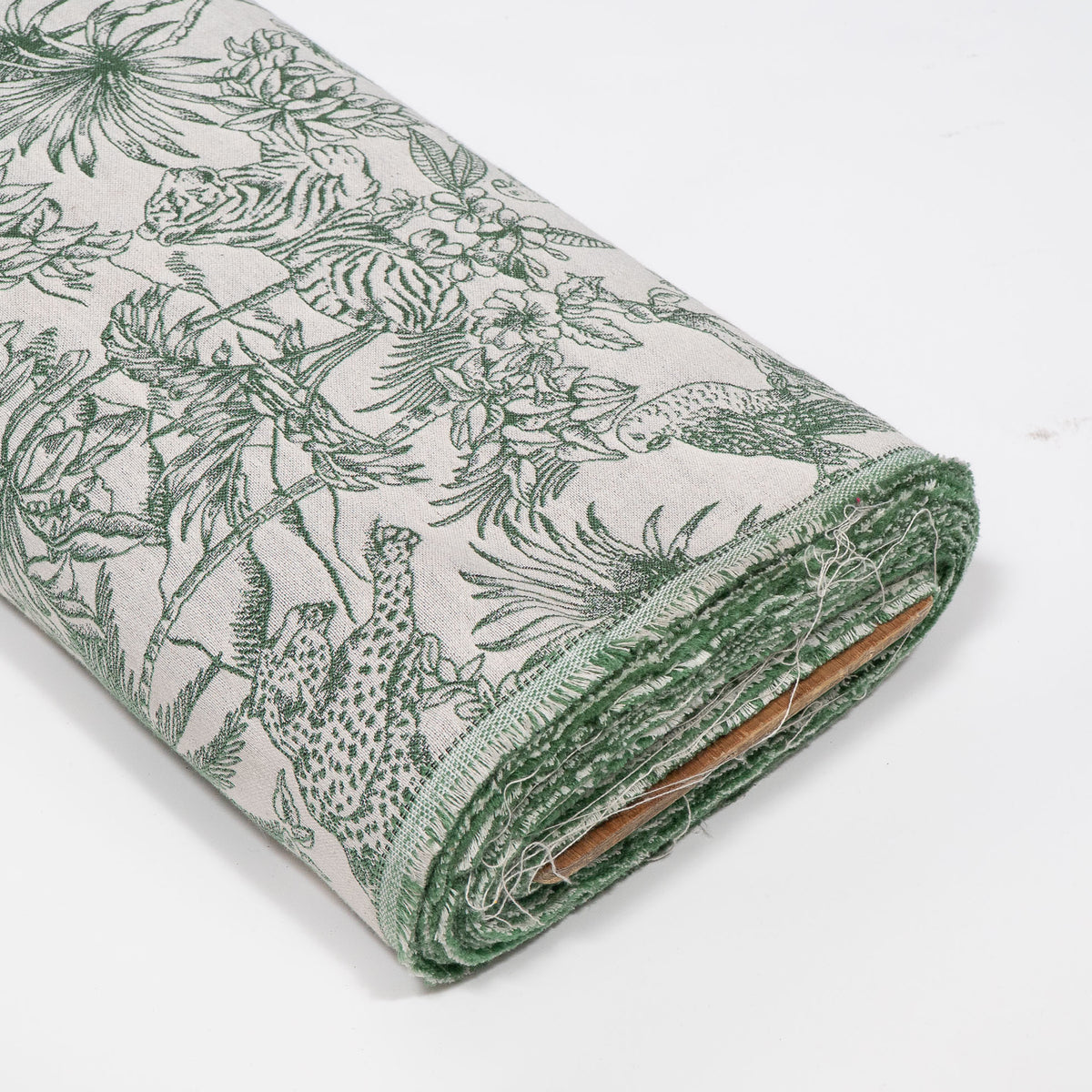 Green & White Tropical Jungle Cotton Blend Jacquard Fabric - 54" (137 cm)