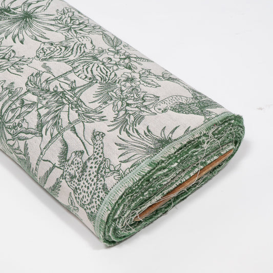 Green & White Tropical Jungle Cotton Blend Jacquard Fabric - 54" (137 cm)