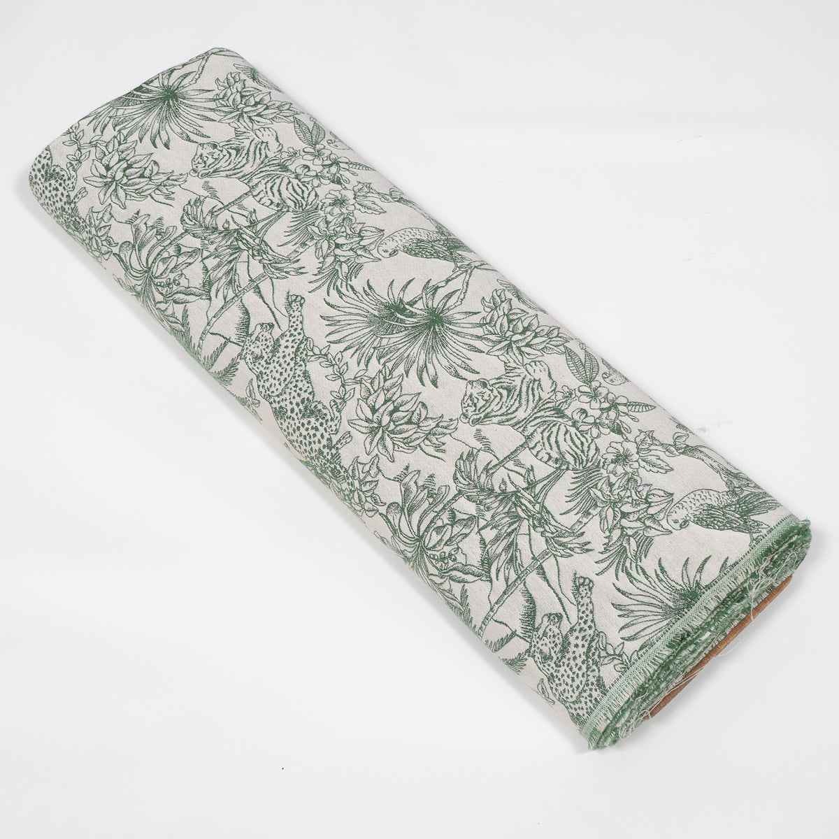 Green & White Tropical Jungle Cotton Blend Jacquard Fabric - 54" (137 cm)