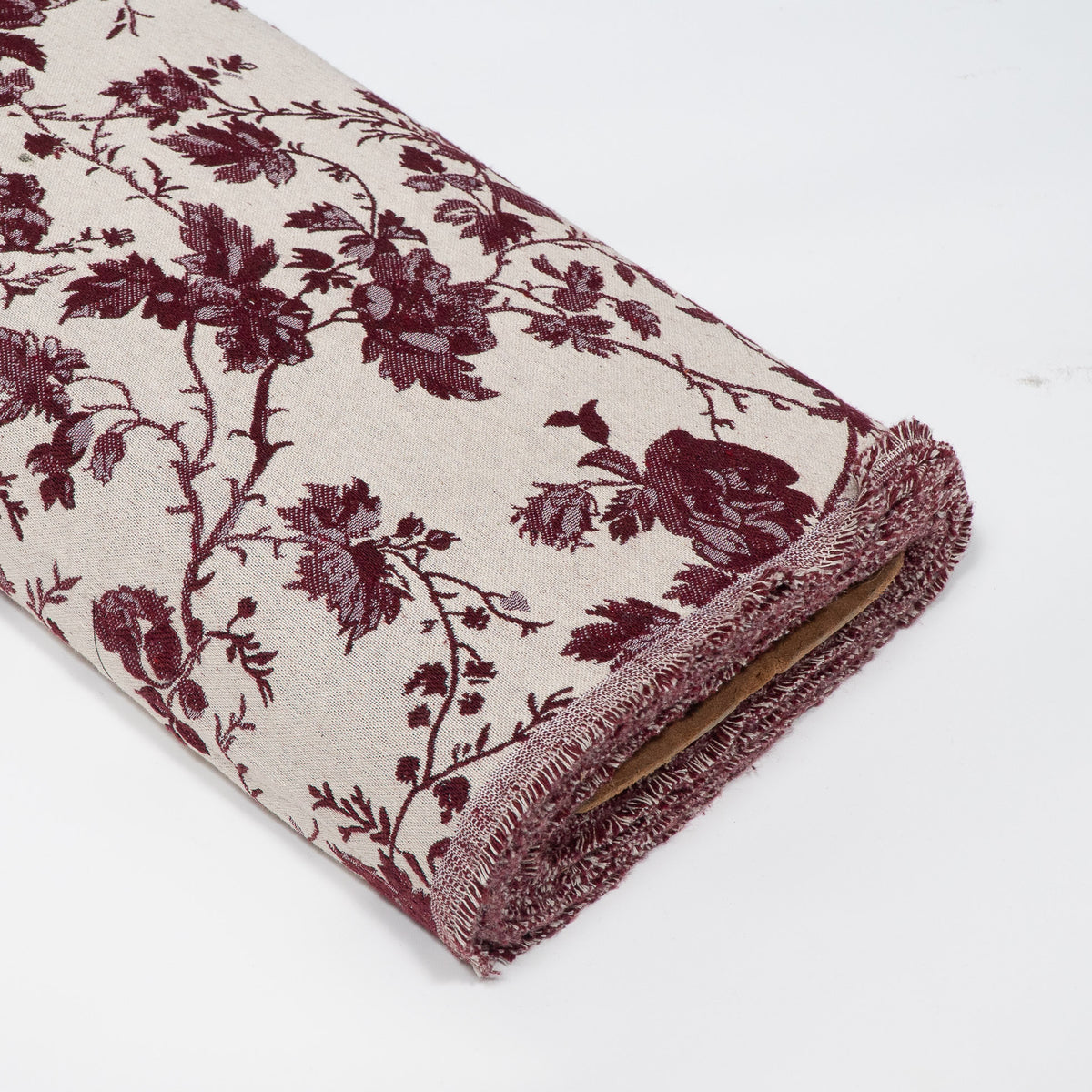 Maroon & White Floral Cotton Blend Jacquard Fabric - 54" (137 cm)