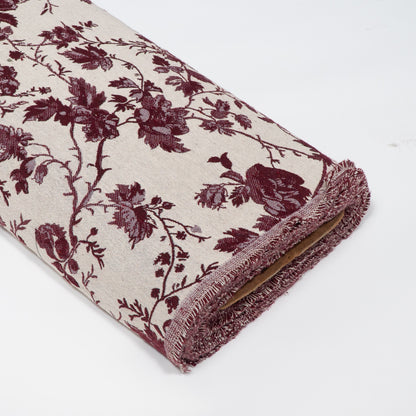 Maroon & White Floral Cotton Blend Jacquard Fabric - 54" (137 cm)