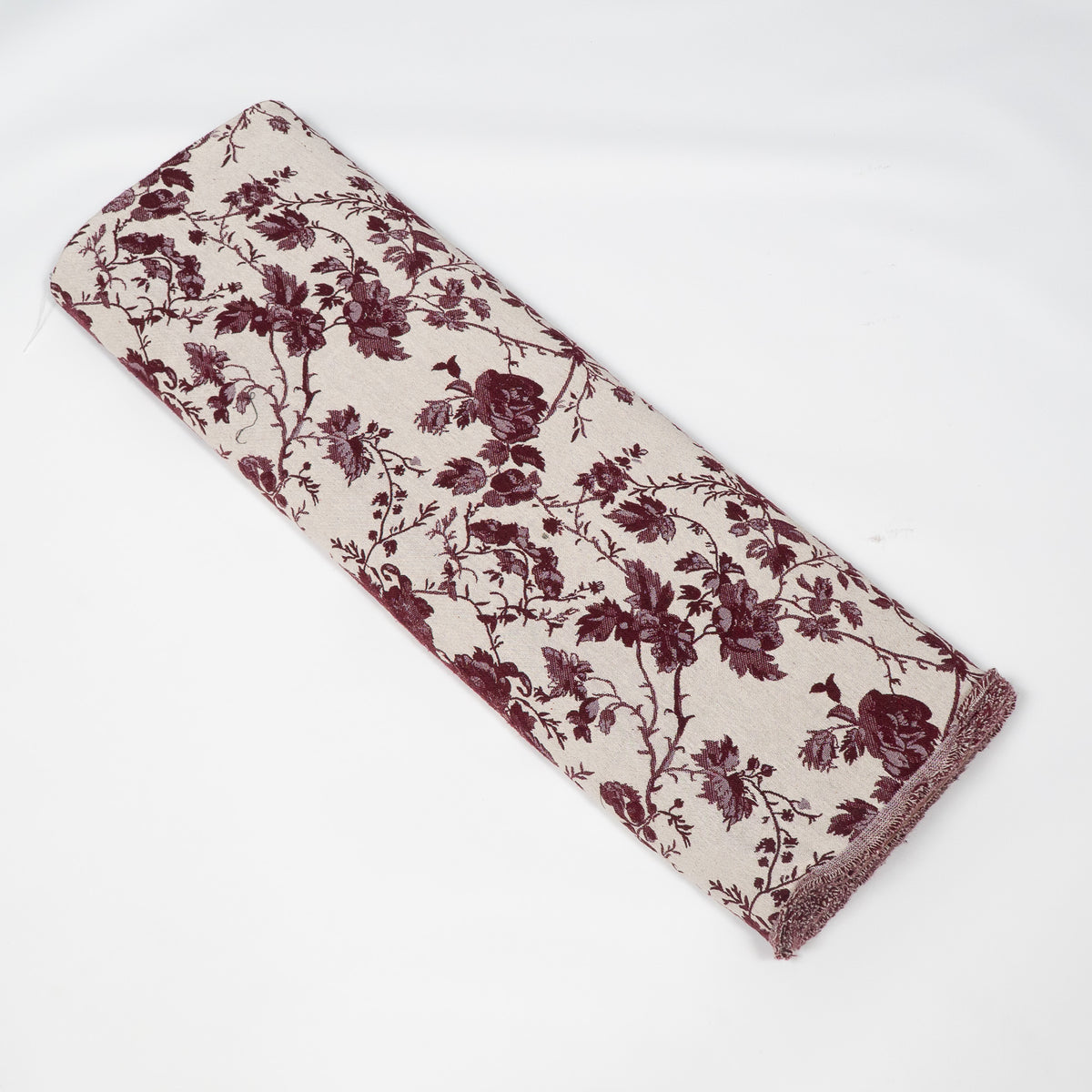 Maroon & White Floral Cotton Blend Jacquard Fabric - 54" (137 cm)