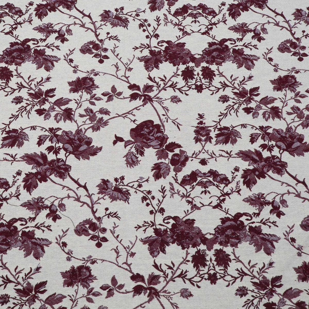 Maroon & White Floral Cotton Blend Jacquard Fabric - 54" (137 cm)