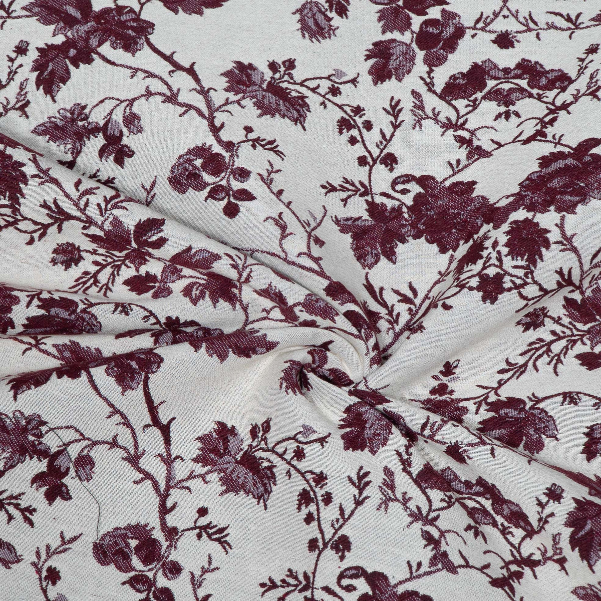 Maroon & White Floral Cotton Blend Jacquard Fabric - 54" (137 cm)