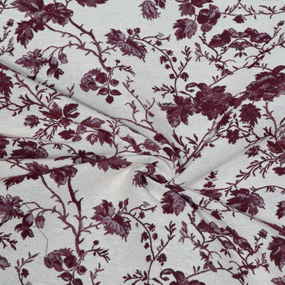 Maroon & White Floral Cotton Blend Jacquard Fabric - 54" (137 cm)