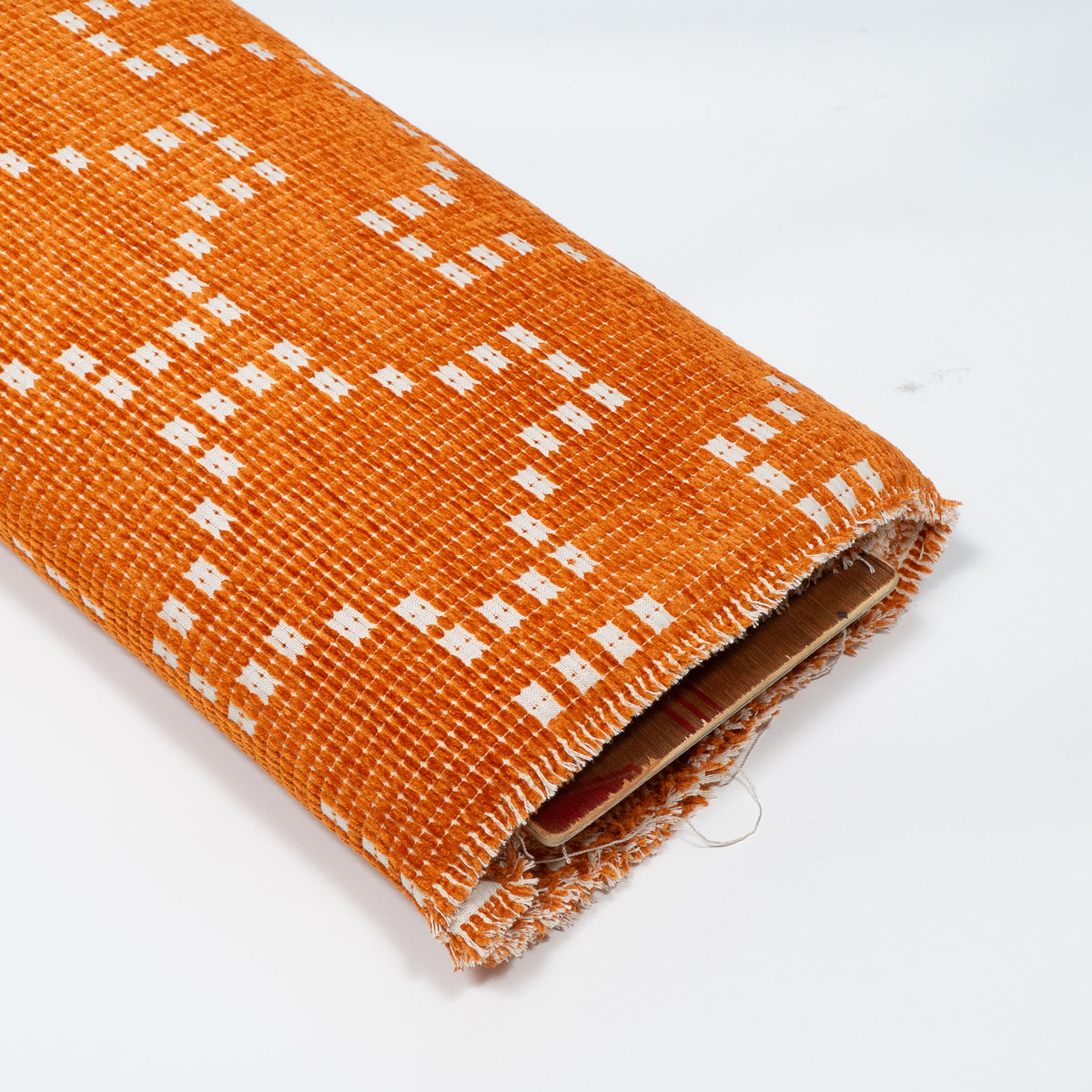 Burnt Orange Cotton Velvet Blend Jacquard Fabric for Furnishing | Width: 54"