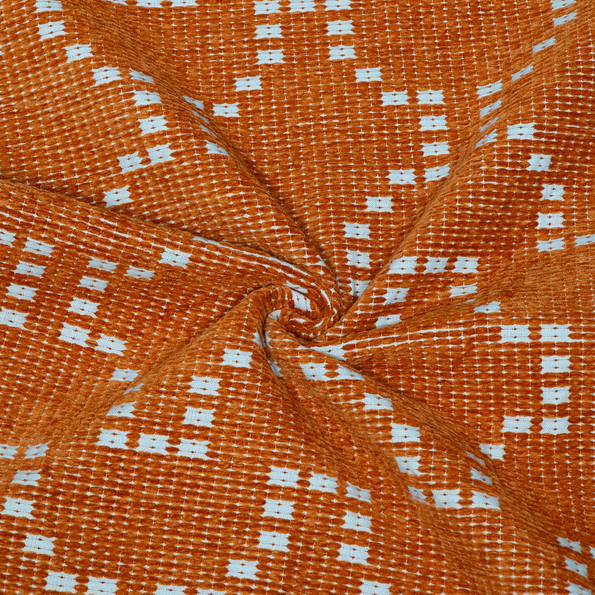 Burnt Orange Cotton Velvet Blend Jacquard Fabric for Furnishing | Width: 54"