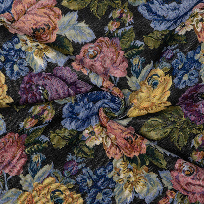 Multicolor Floral Design Cotton Blend Jacquard Fabric for Furnishing | Width: 54"