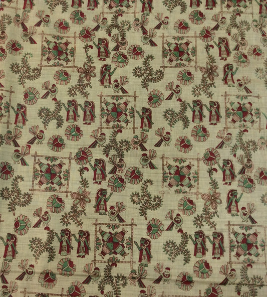 Multicolor Traditional Print Khadi Fabric