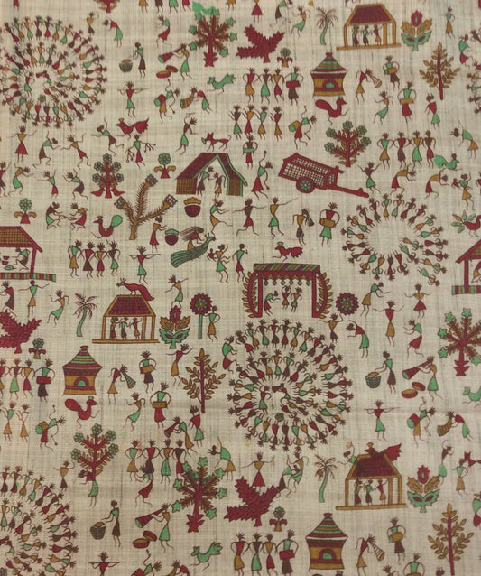 Multicolor Traditional Print Khadi Fabric