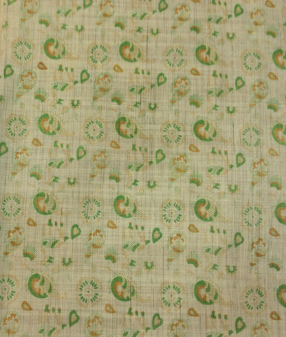 Green & Beige Traditional Print Khadi Fabric
