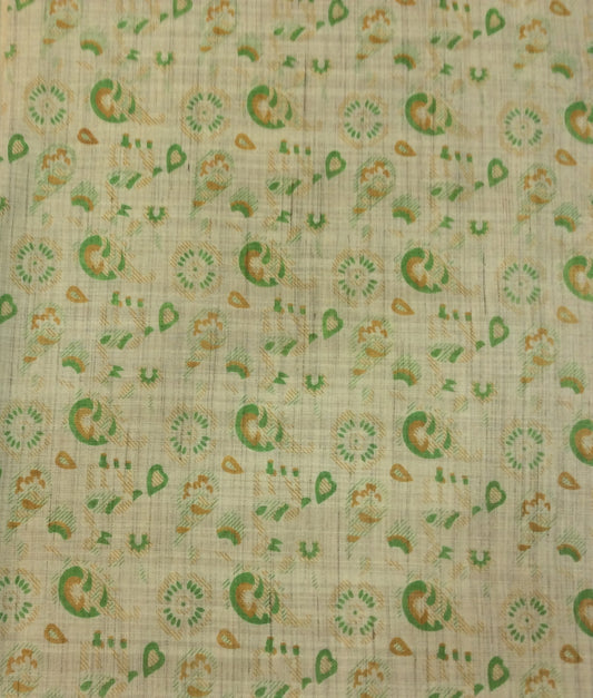 Green & Beige Traditional Print Khadi Fabric