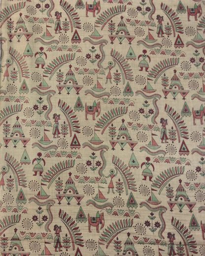 Multicolor Tranditional Print Khadi Fabric