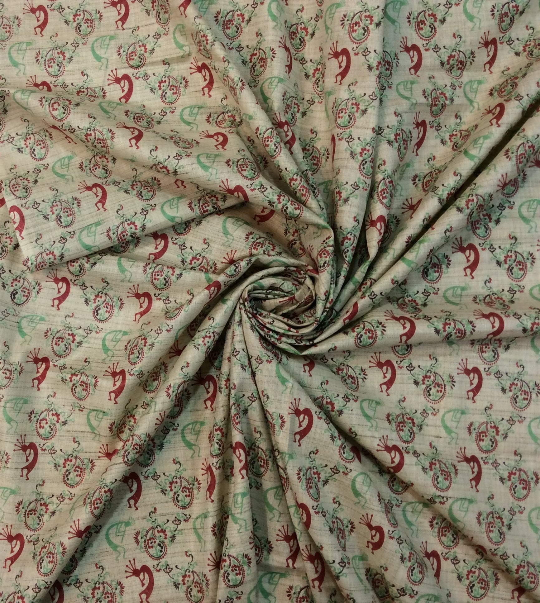 Brown And Green, Red Khadi Silk Print Fabric