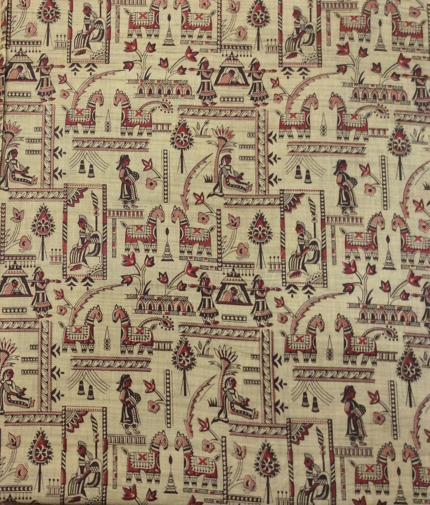 Multicolor Traditional Print Khadi Fabric