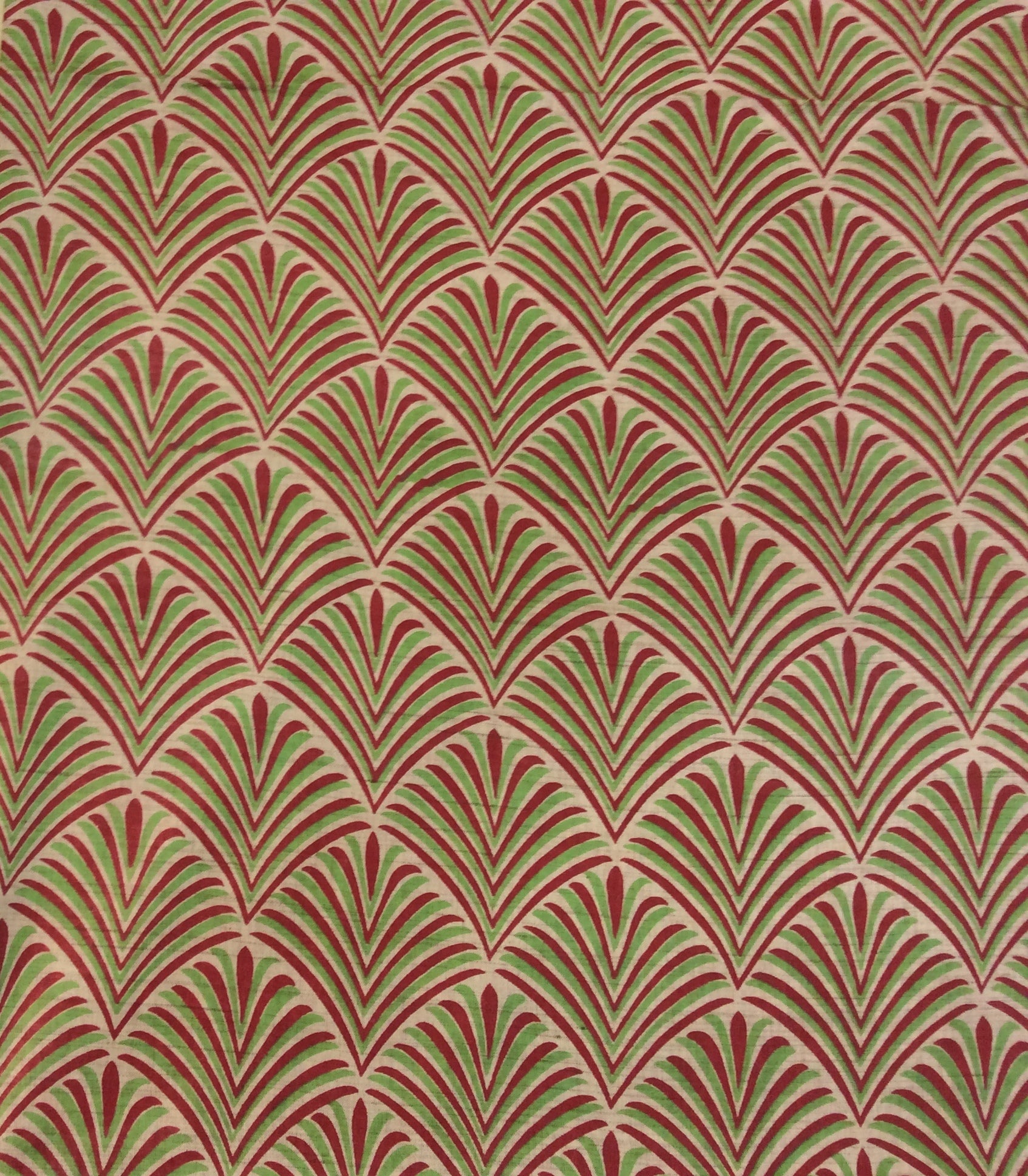 Brown And Red, Green Khadi Silk Print Fabric