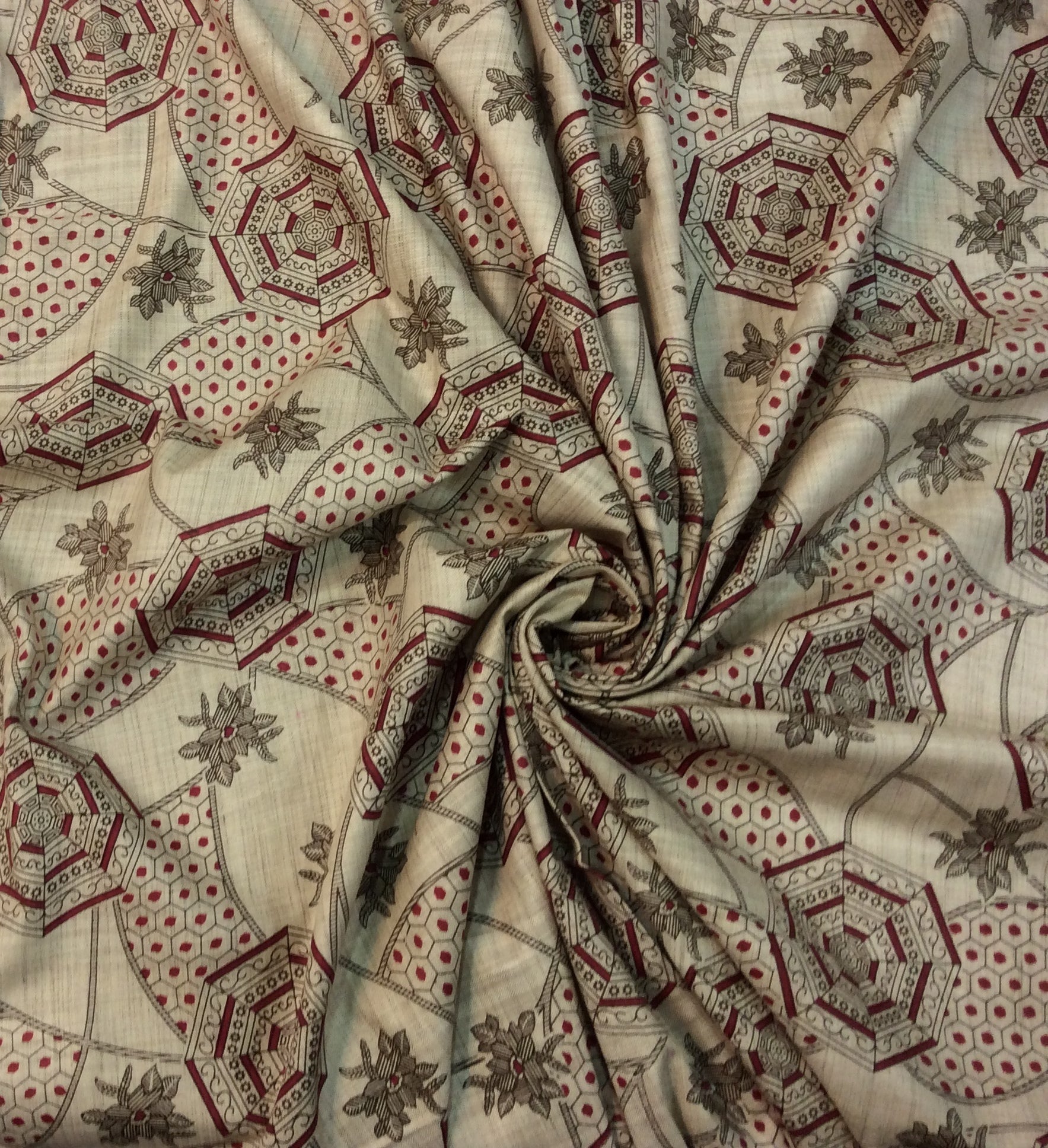 Brown Khadi Silk Print Fabric