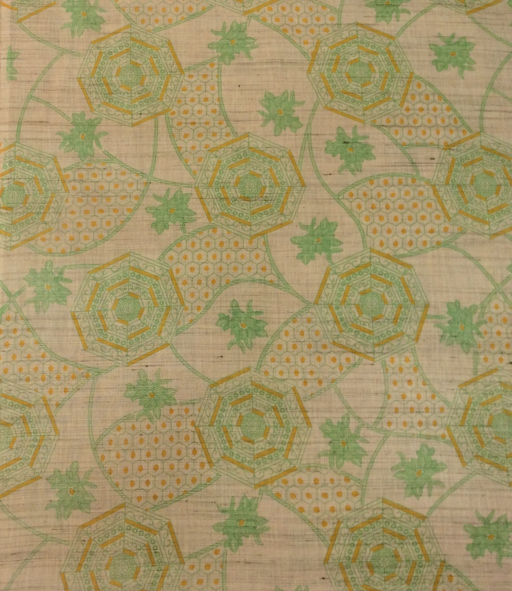 Green Khadi Silk Print Fabric