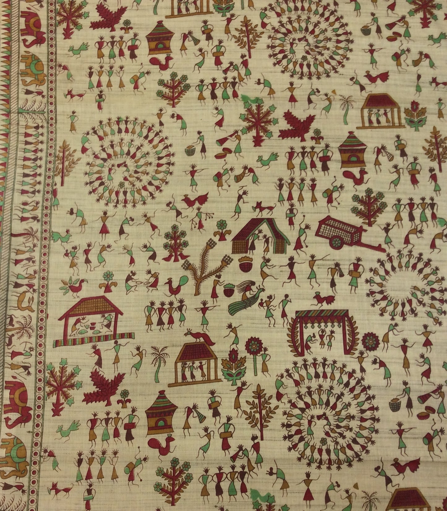 Multicolor Traditional Print Khadi Fabric