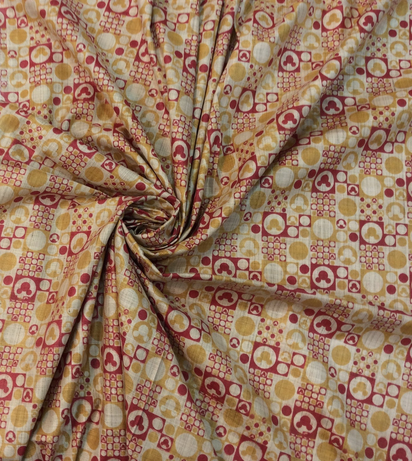 Red & Beige Traditional Print Khadi Fabric