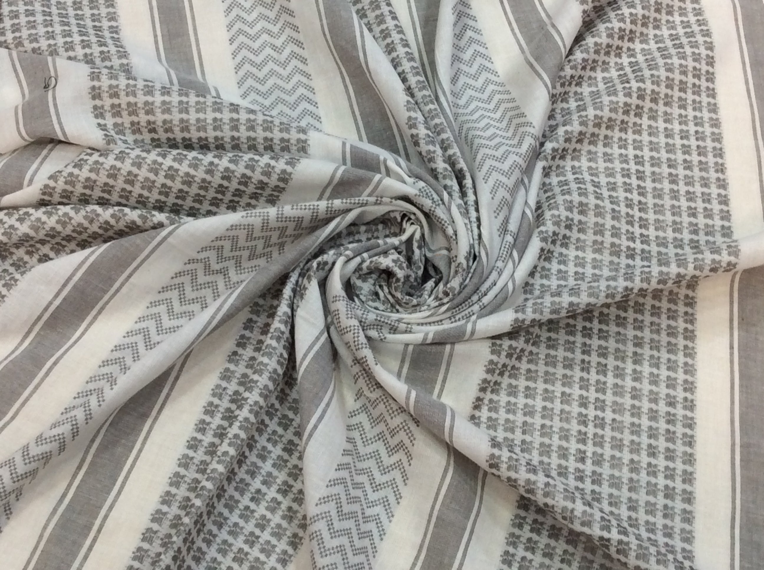 White & Gray lightweight Jacquard Fabric