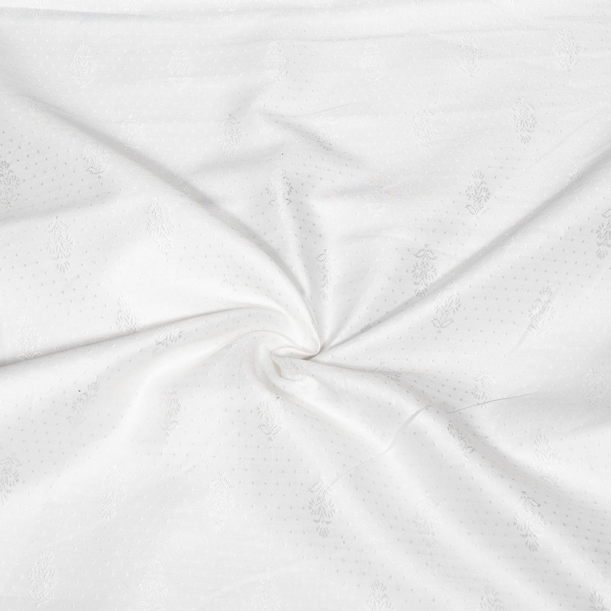 White Cotton Blend Self Jacquard Fabric - 44" (112 cm)