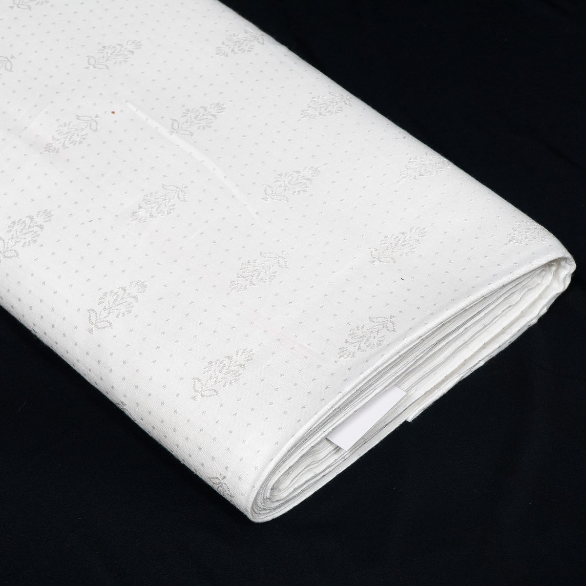 White Cotton Blend Self Jacquard Fabric - 44" (112 cm)