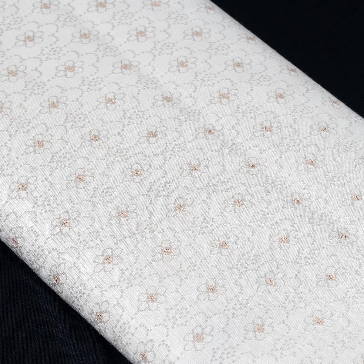 Golden & White Self-Patterned Cotton Blend Jacquard Fabric - 44" (112 cm)