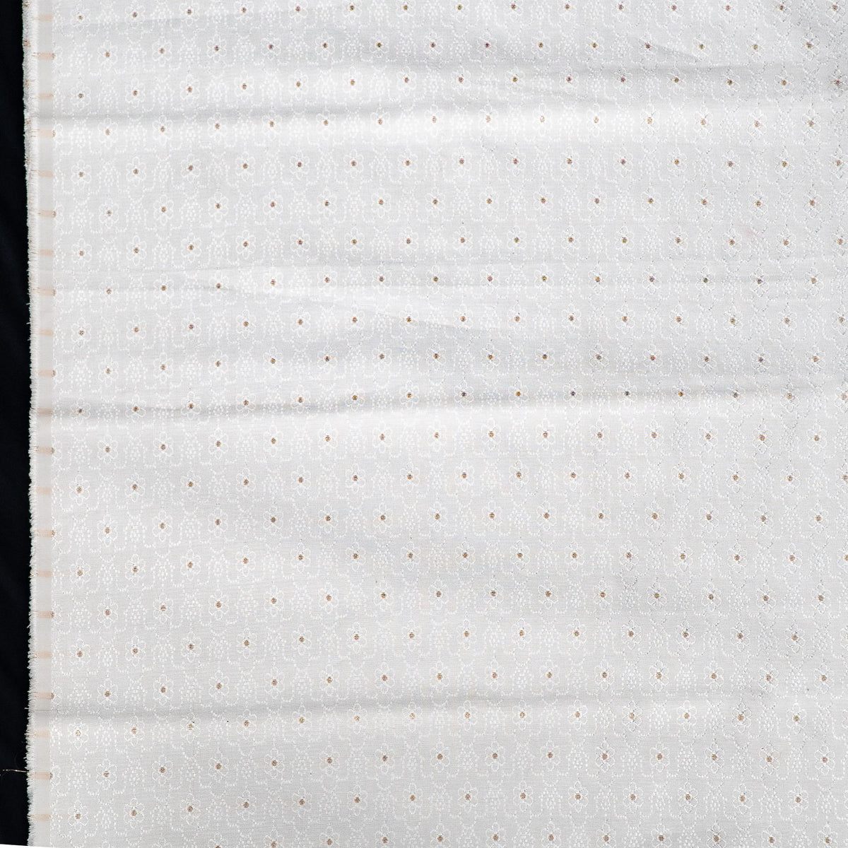 Golden & White Self-Patterned Cotton Blend Jacquard Fabric - 44" (112 cm)