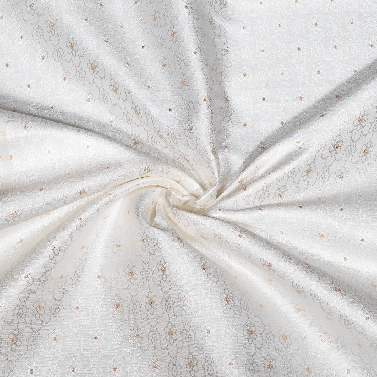Golden & White Self-Patterned Cotton Blend Jacquard Fabric - 44" (112 cm)