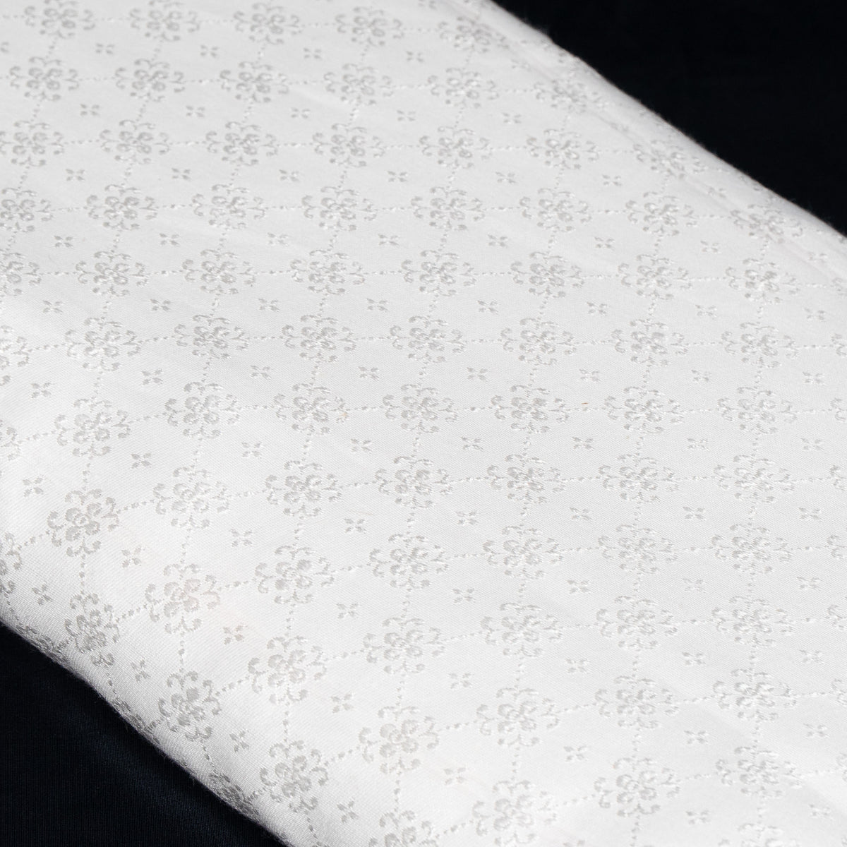 White Self-Patterned Cotton Blend Jacquard Fabric - 44" (112 cm)