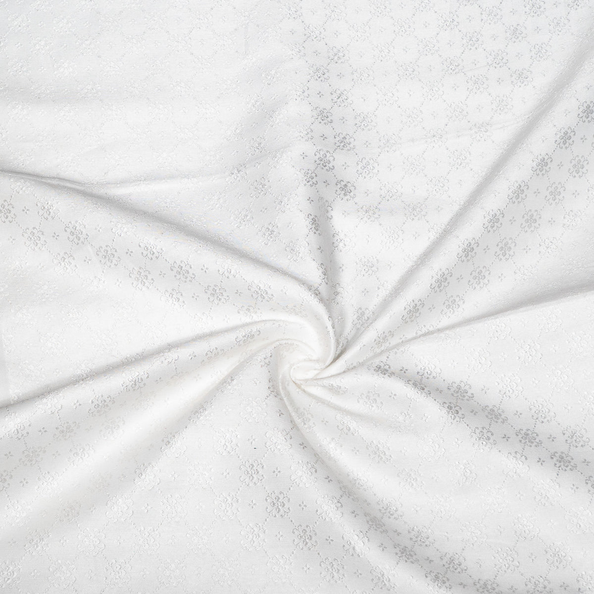 White Self-Patterned Cotton Blend Jacquard Fabric - 44" (112 cm)
