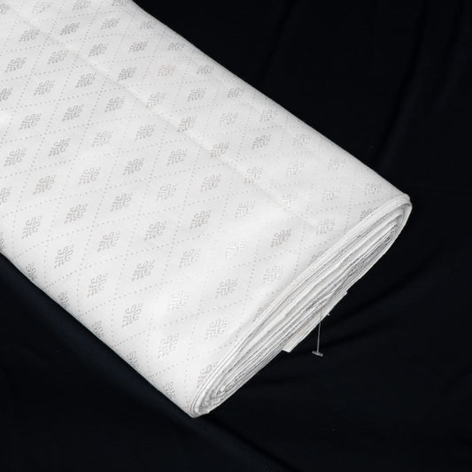 White Self-Patterned Cotton Blend Jacquard Fabric - 44" (112 cm)