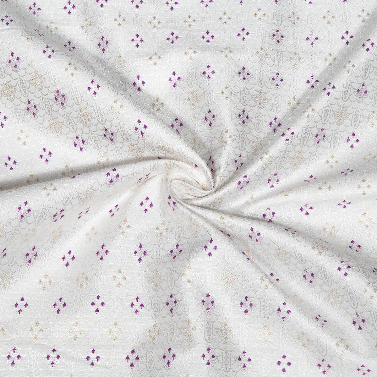 Purple, Golden & White Cotton Blend Jacquard Fabric - 44" (112 cm)