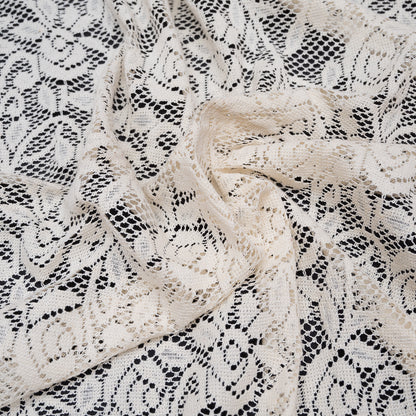 Off White Floral Design Dyeable Cotton Net (SKU: N-104)