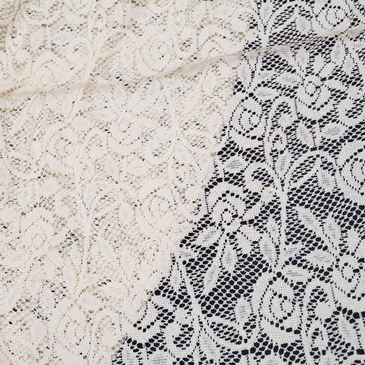 Off White Floral Design Dyeable Cotton Net (SKU: N-104)