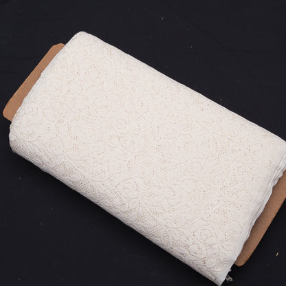 Off White Floral Design Dyeable Cotton Net (SKU: N-104)