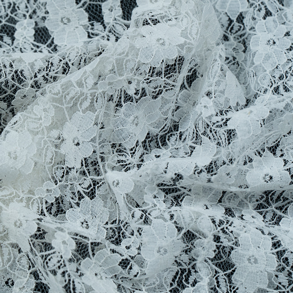 White Floral Design Dyeable Nylon Net (SKU: N-10)