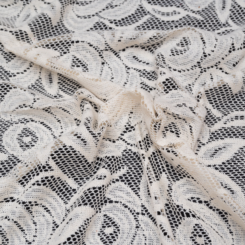 Off White Rose Design Dyeable Cotton Net (SKU: N-119)