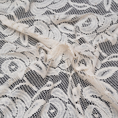Off White Rose Design Dyeable Cotton Net (SKU: N-119)