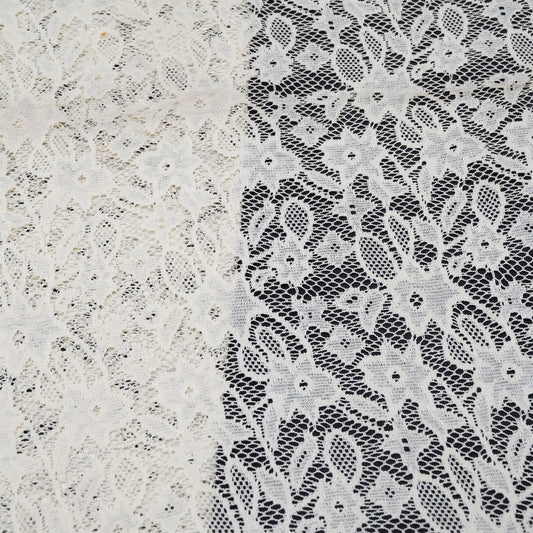 Off White Floral Design Dyeable Cotton Net (SKU: N-121)