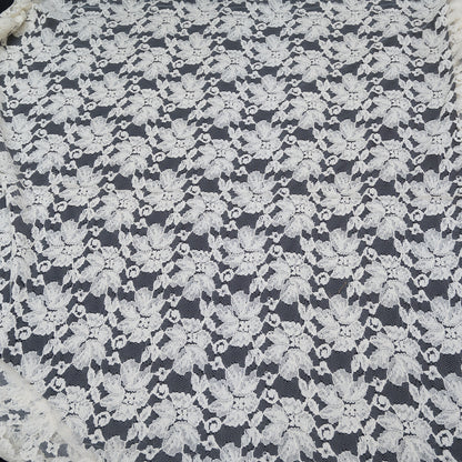 Off White Floral Design Dyeable Cotton Nylon Net (SKU: N-135)