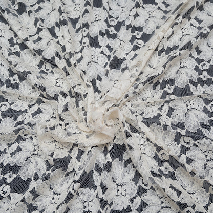 Off White Floral Design Dyeable Cotton Nylon Net (SKU: N-135)