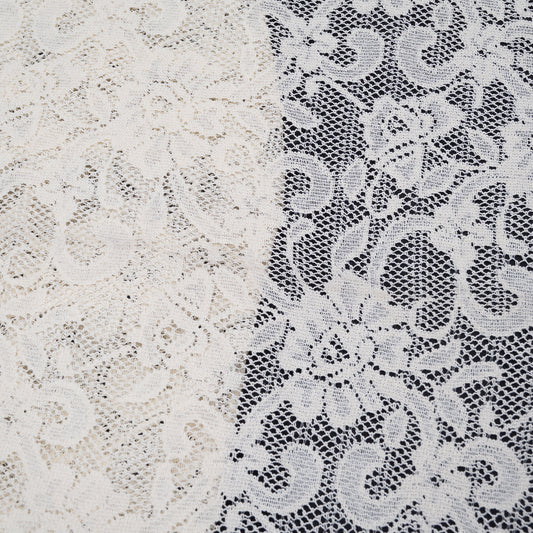 Off White Floral Design Dyeable Cotton Net (SKU: N-154)