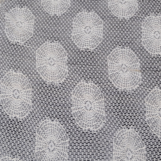 Off White Geometric Cotton Dyeable Net Fabric - 44" (112 cm)