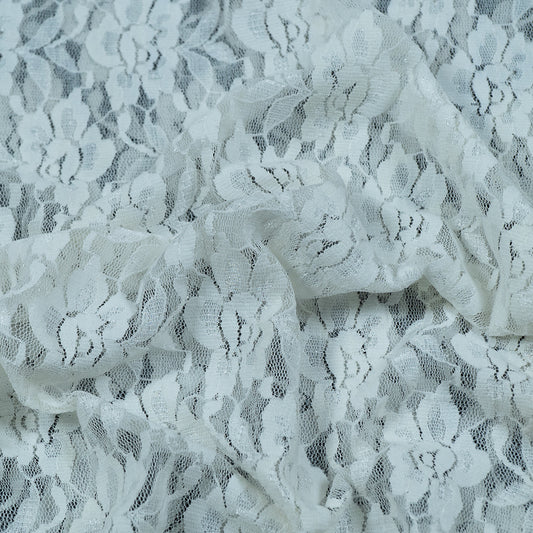 White Floral Design Dyeable Lycra Nylon Net (SKU: N-1)
