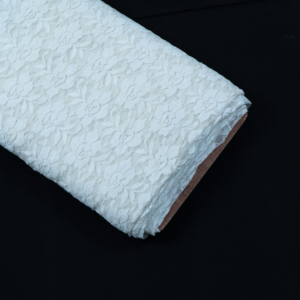 White Floral Design Dyeable Lycra Nylon Net (SKU: N-1)