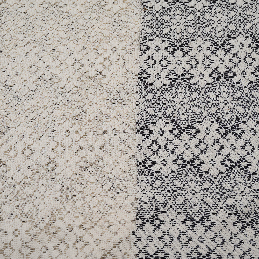 Off White Floral Design Dyeable Cotton Net (SKU: N-210)